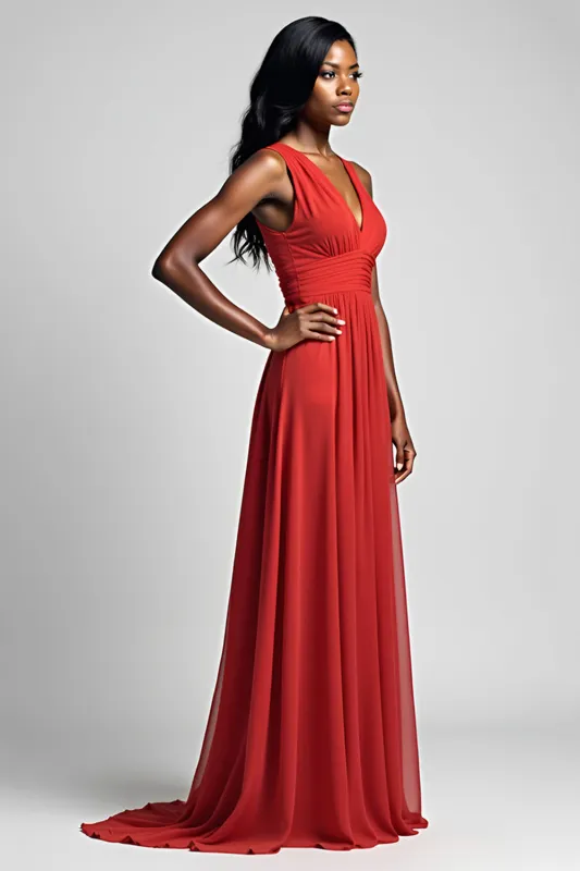 Red Spaghetti Straps A Line Long Bridesmaid Dress sold by Zapaka