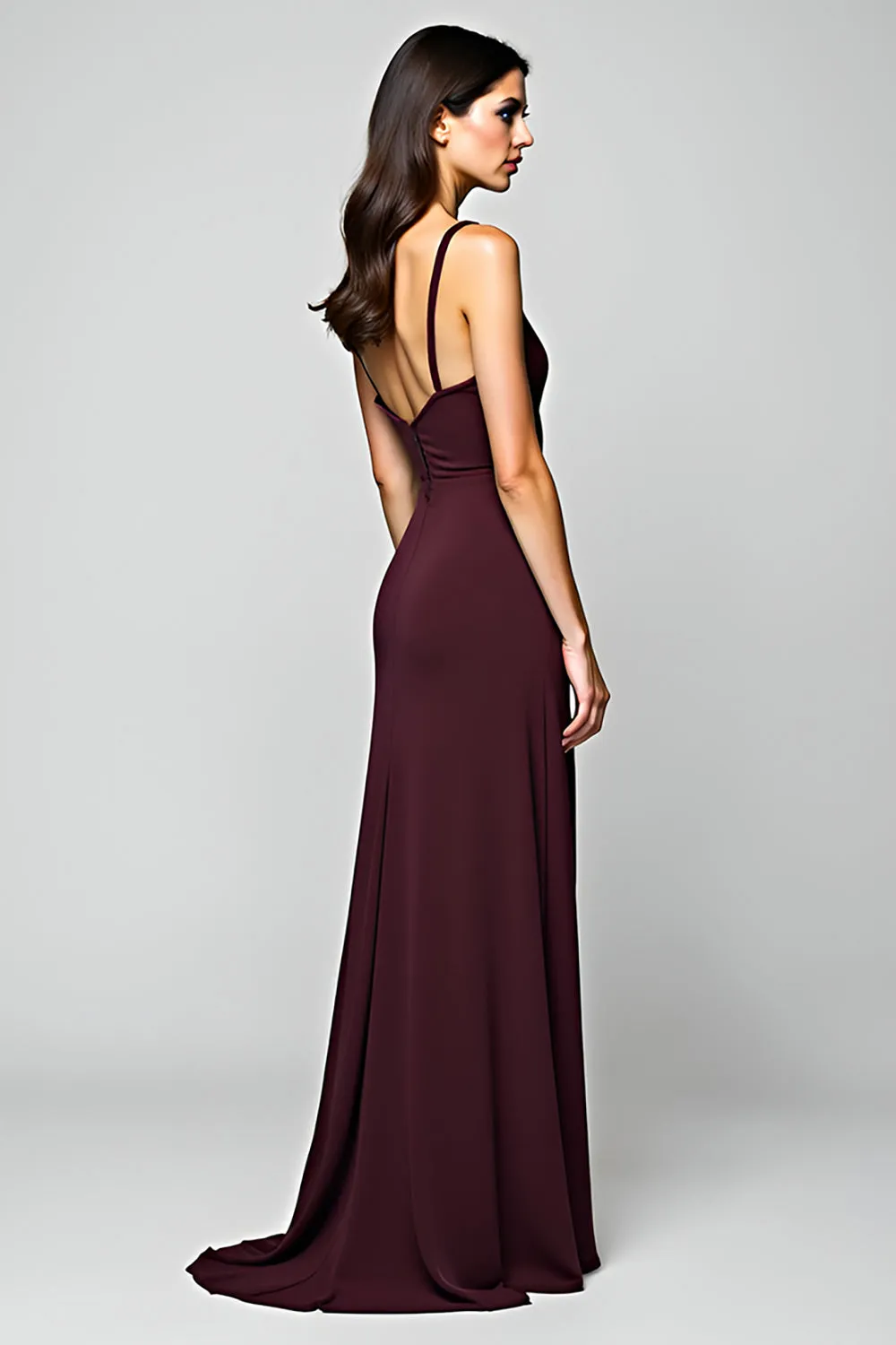 Sheath Cabernet Spaghetti Straps Long Bridesmaid Dress sold by Zapaka product image thumbnail 3