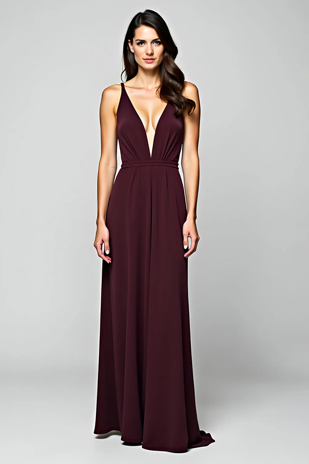 Sheath Cabernet Spaghetti Straps Long Bridesmaid Dress sold by Zapaka