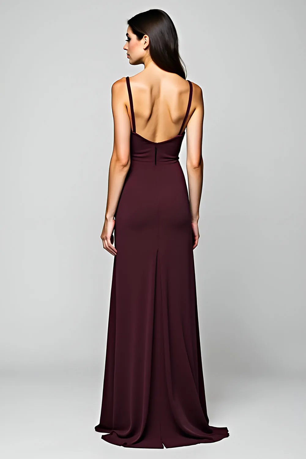 Sheath Cabernet Spaghetti Straps Long Bridesmaid Dress sold by Zapaka product image thumbnail 2