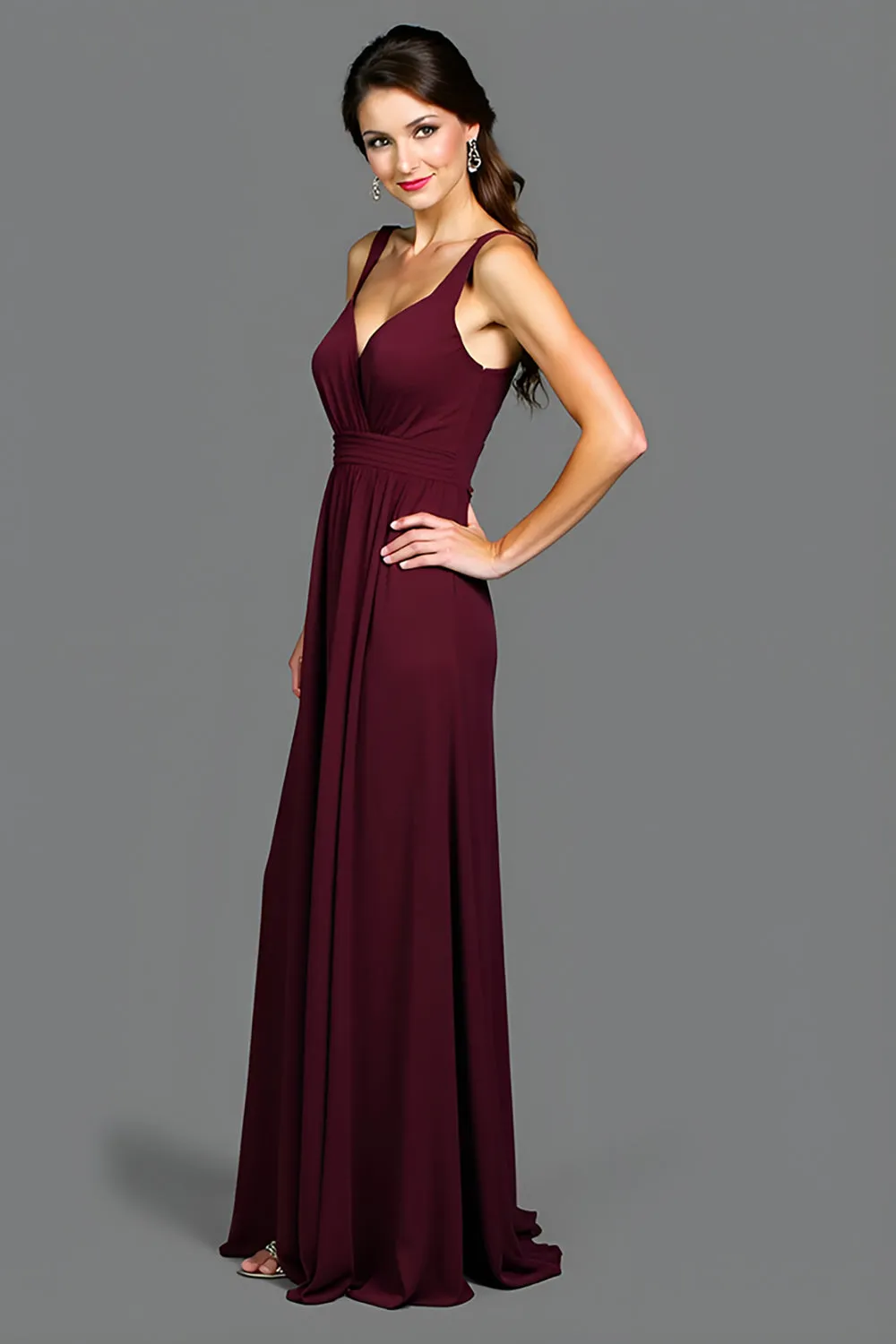 A Line Cabernet Spaghetti Straps Pleated Long Bridesmaid Dress sold by Zapaka product image thumbnail 3