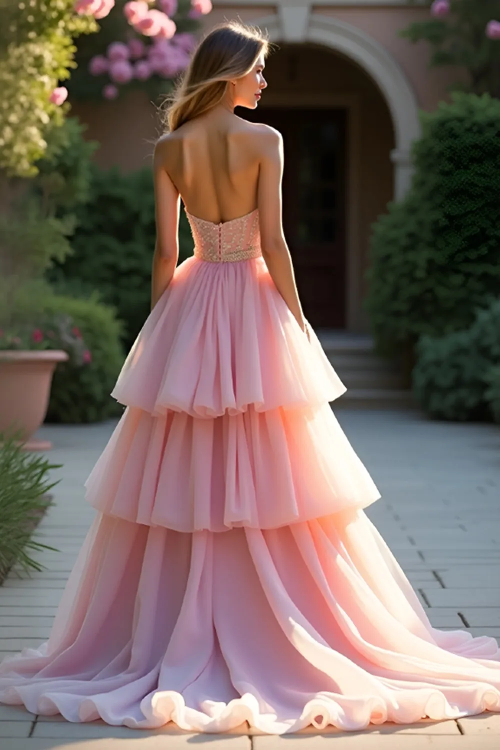 Blush A Line Strapless Ruffled Tiered Prom Dress sold by Zapaka product image thumbnail 2