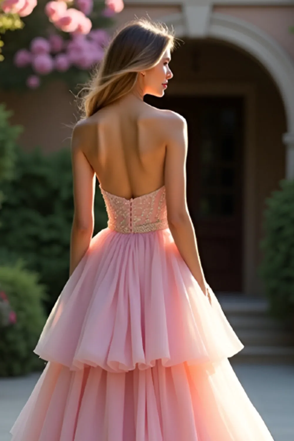 Blush A Line Strapless Ruffled Tiered Prom Dress sold by Zapaka product image thumbnail 4