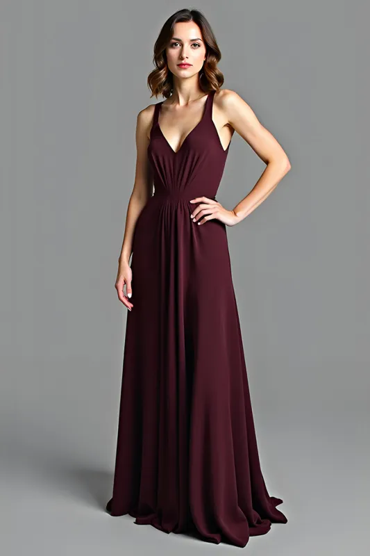 Cabernet A Line Spaghetti Straps Long Bridesmaid Dress sold by Zapaka