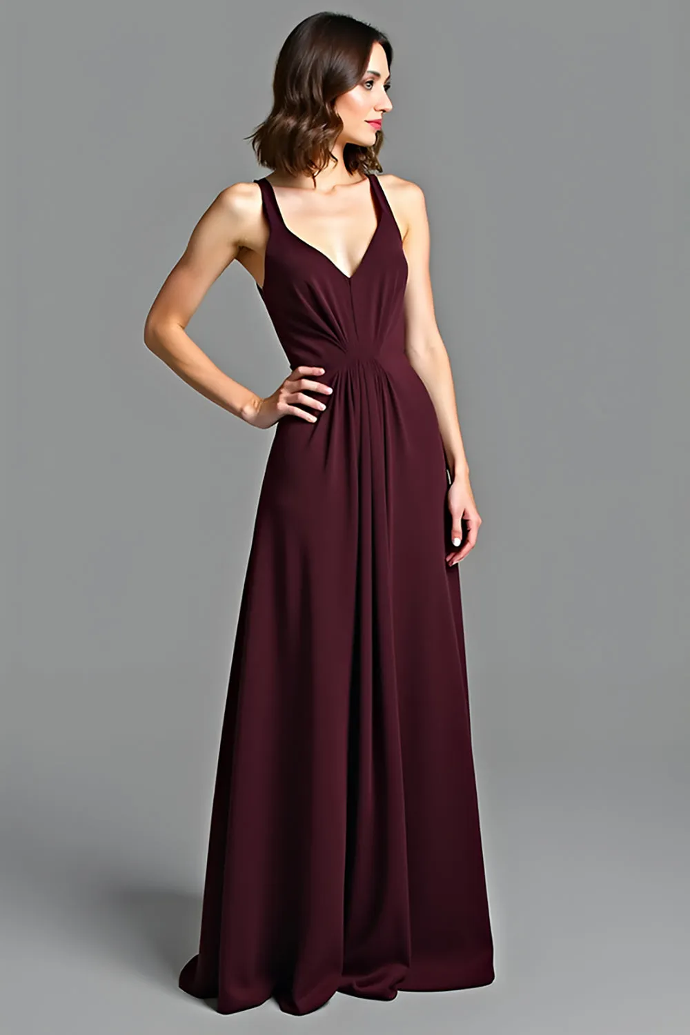 Cabernet A Line Spaghetti Straps Long Bridesmaid Dress sold by Zapaka product image thumbnail 3