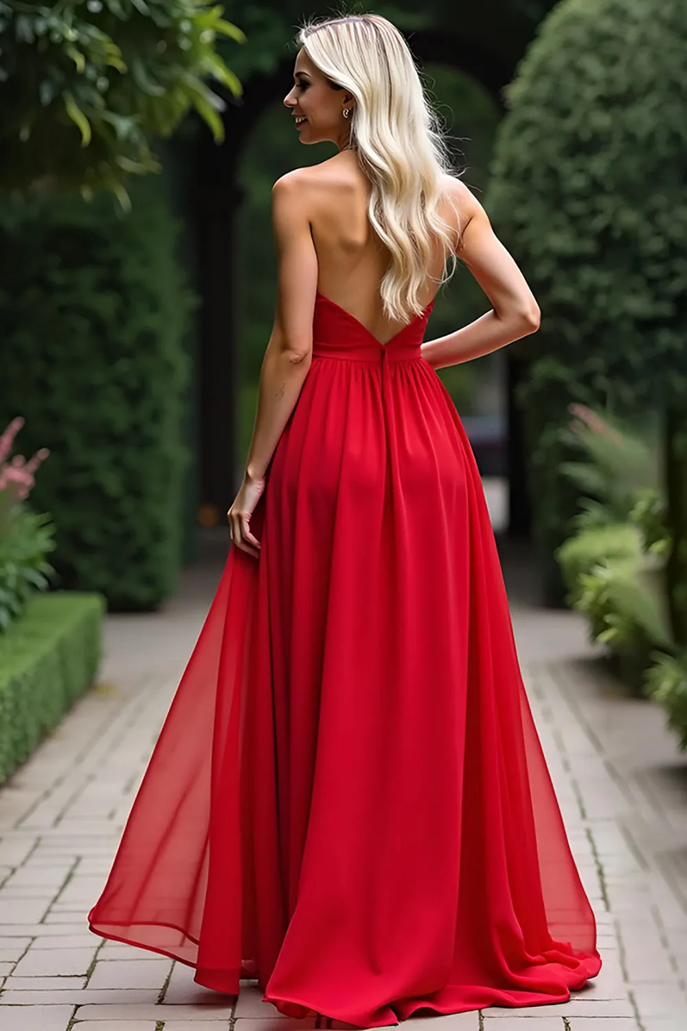 Red A Line Sweetheart Chiffon Long Prom Dress sold by Zapaka product image thumbnail 2