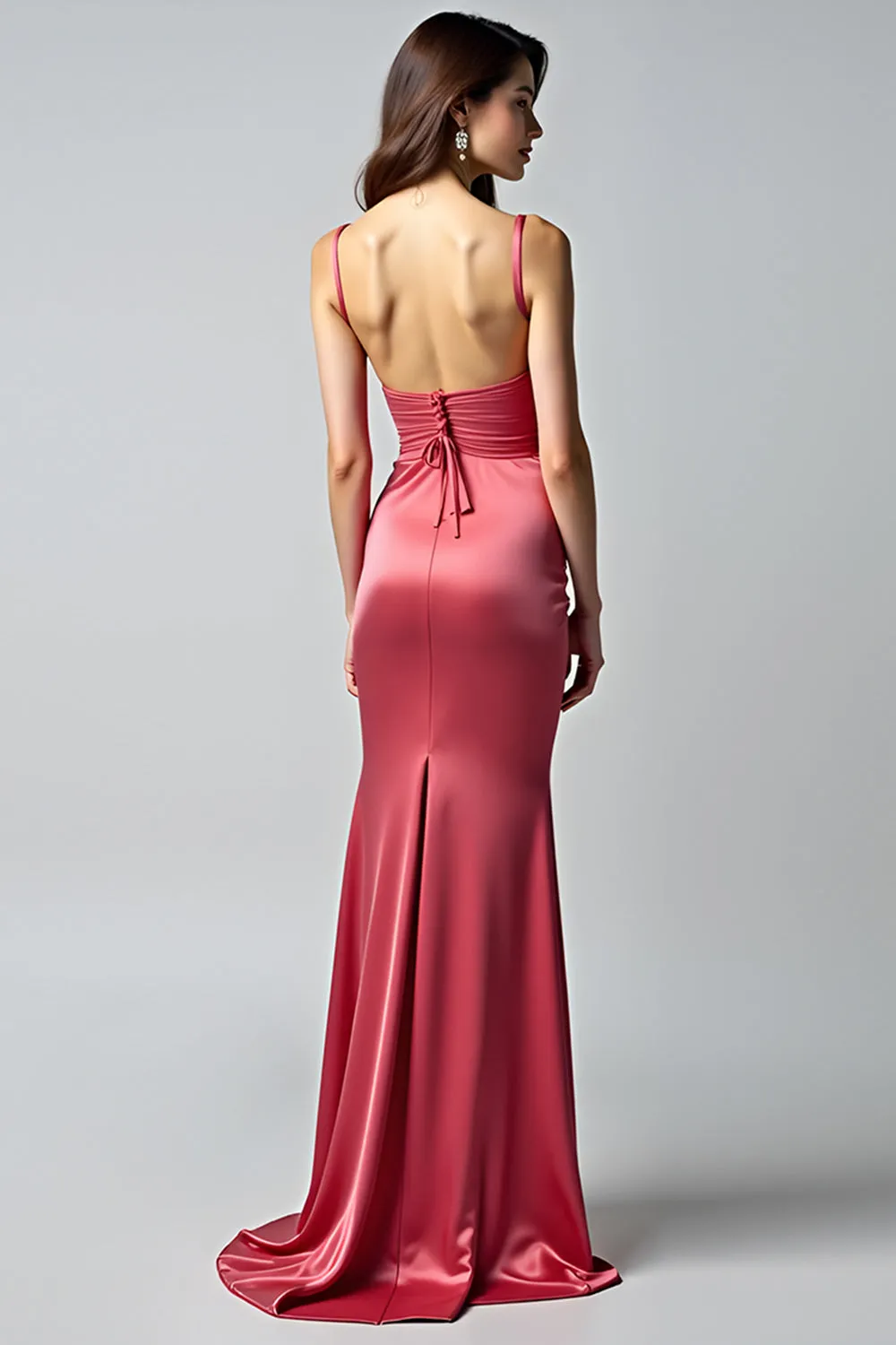 Watermelon Mermaid Spaghetti Straps Long Bridesmaid Dress sold by Zapaka product image thumbnail 2