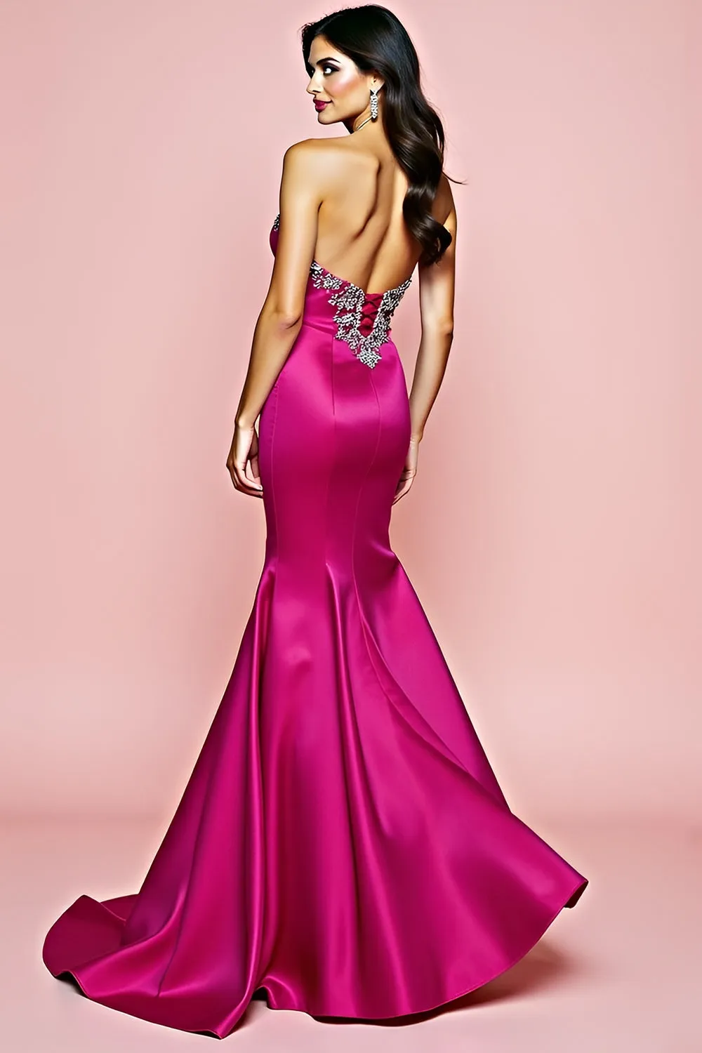 Fuchsia Strapless Mermaid Long Prom Dress with Beading sold by Zapaka product image thumbnail 2