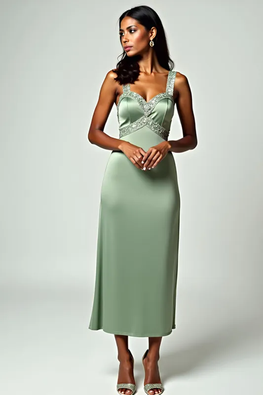 Sheath Dusty Sage Spaghetti Straps Long Bridesmaid Dress sold by Zapaka