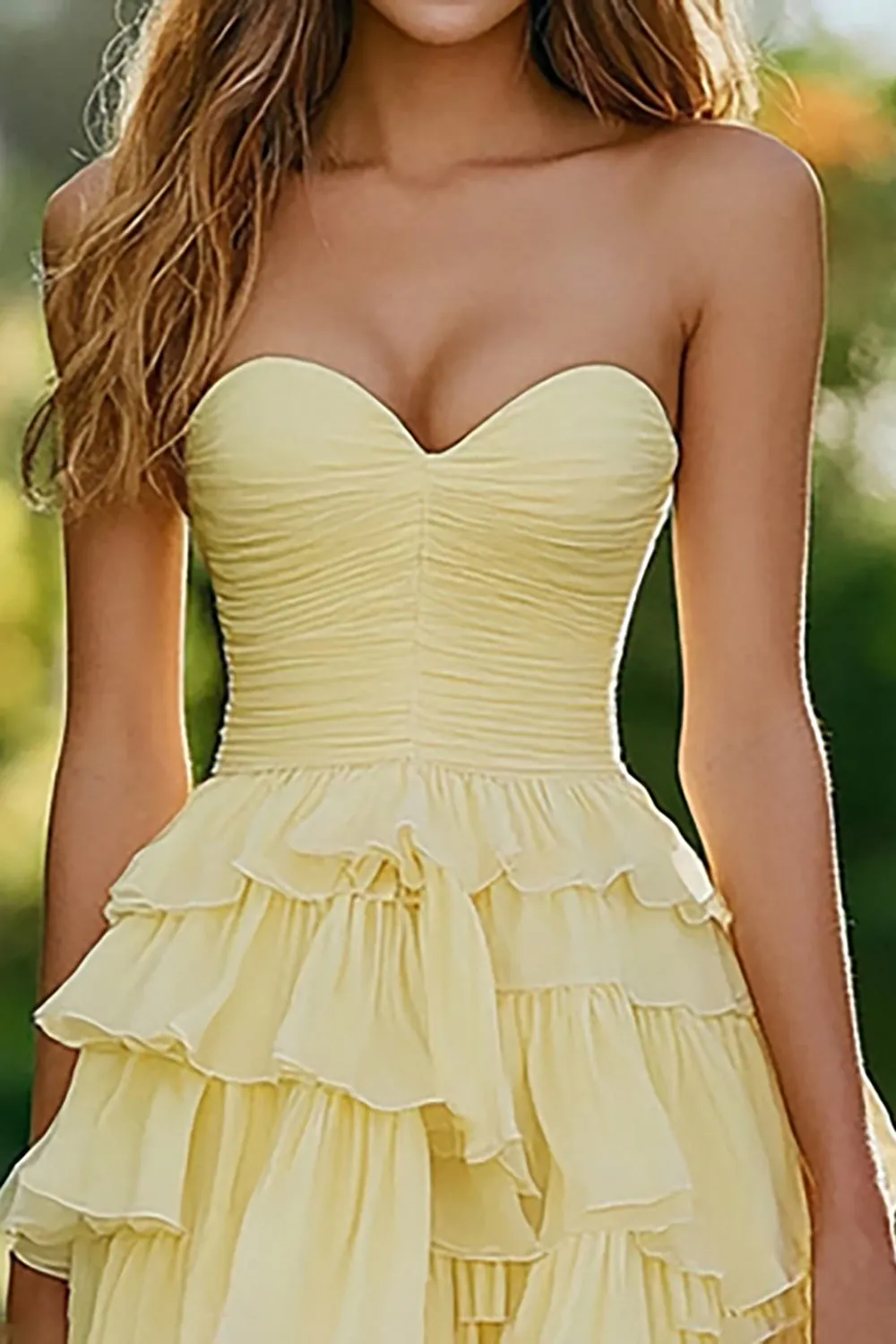 Daffodil Chiffon Sweetheart A-Line Ruffled Long Prom Dress sold by Zapaka product image thumbnail 2