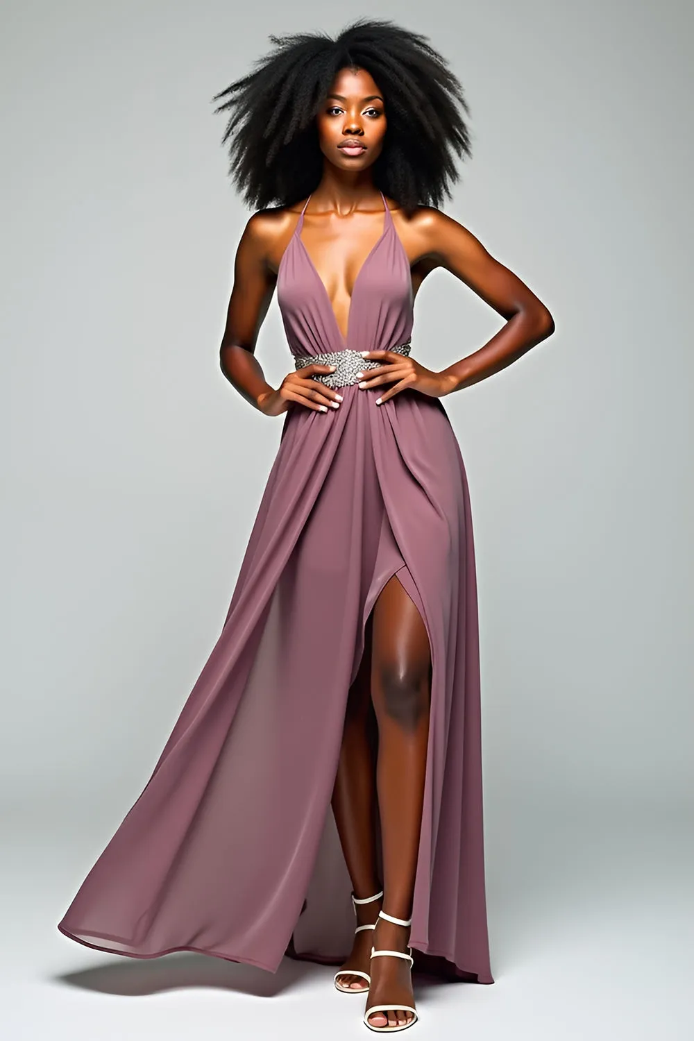 Grey Purple Halter Sheath Long Formal Dress with Slit sold by Zapaka