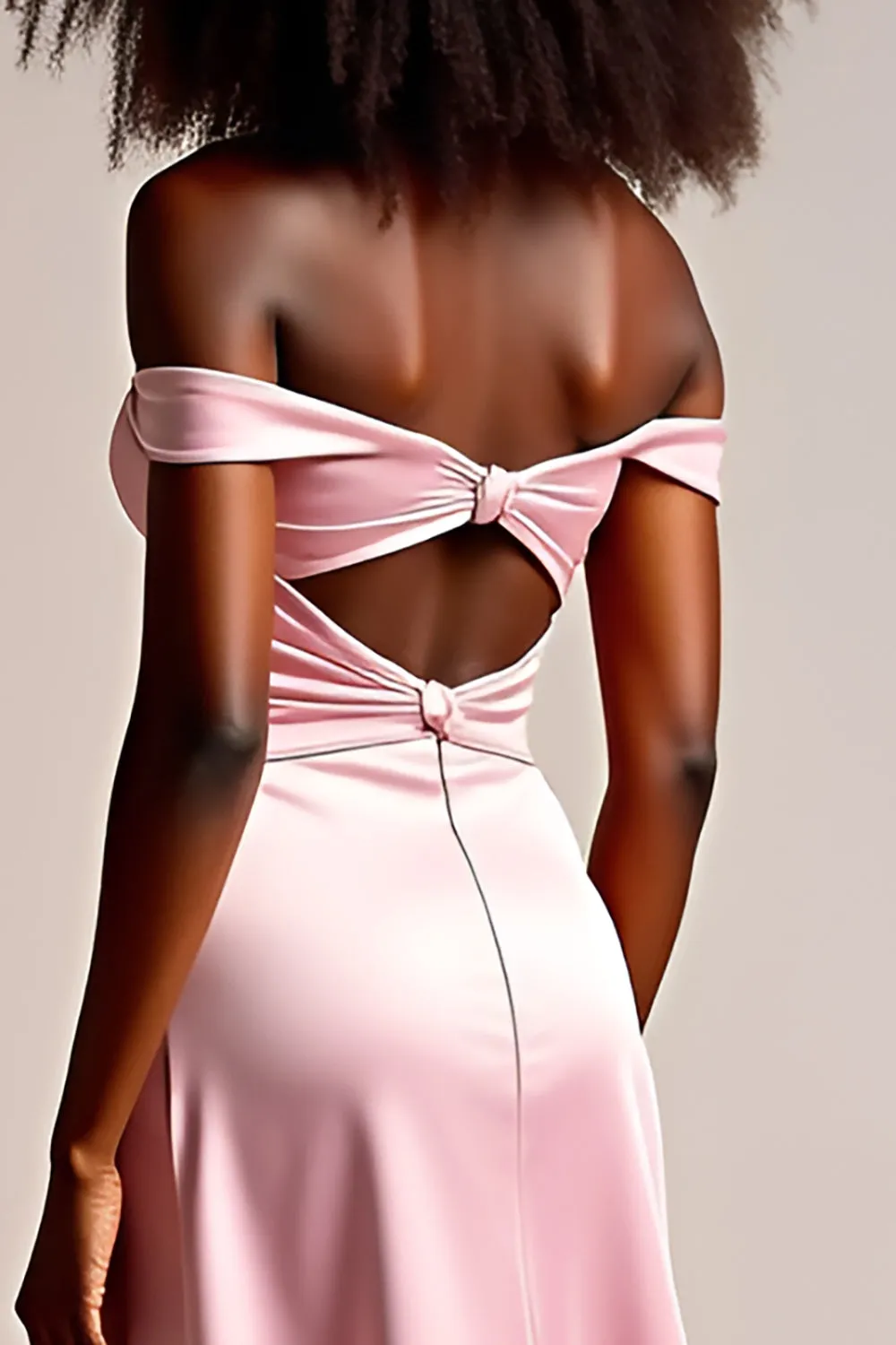 Pink Satin Off the Shoulder Long Prom Dress with Slit sold by Zapaka product image thumbnail 4