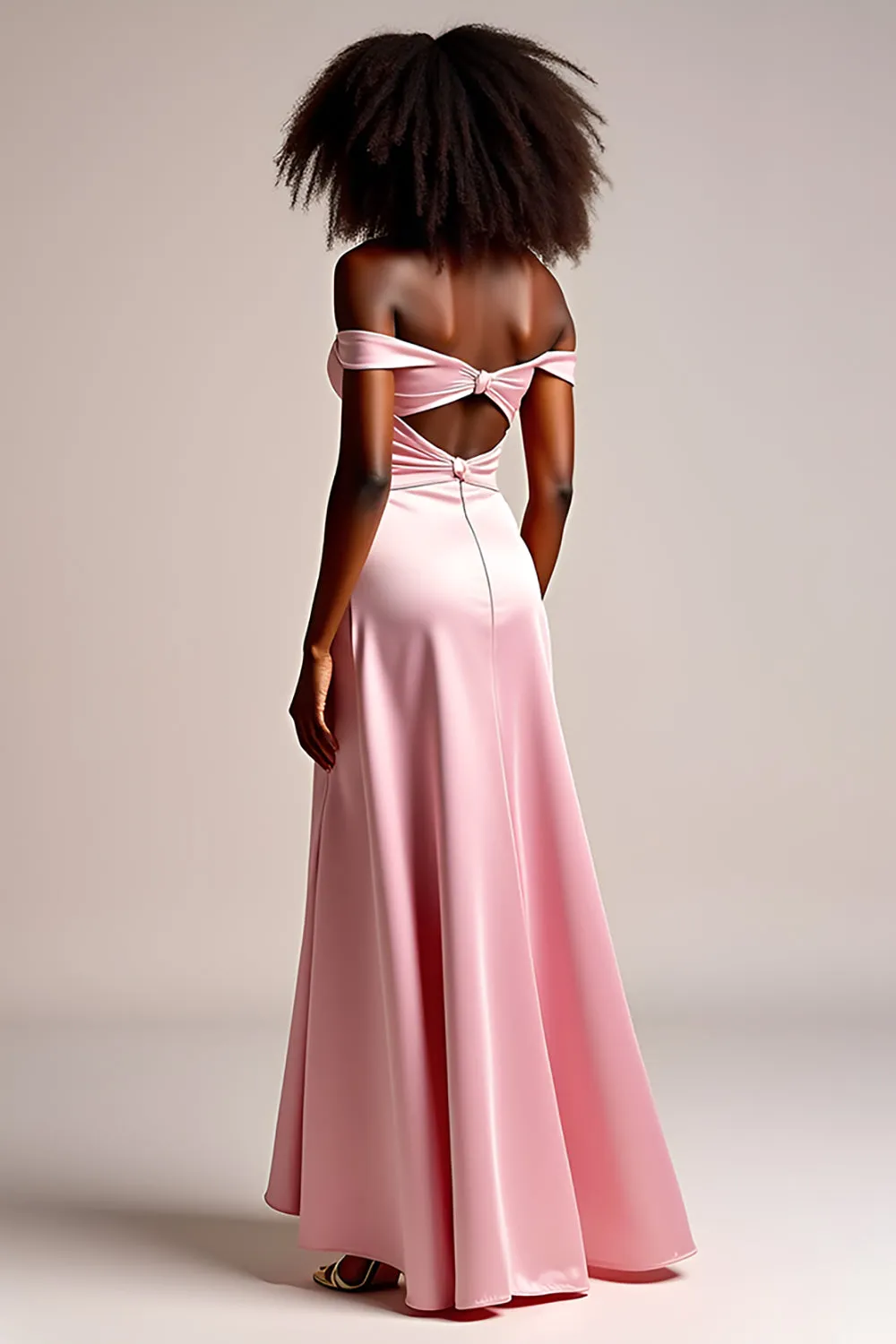 Pink Satin Off the Shoulder Long Prom Dress with Slit sold by Zapaka product image thumbnail 2