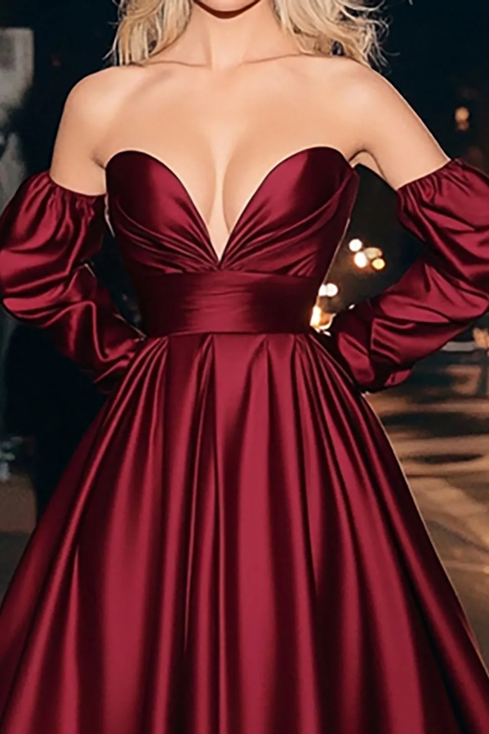 Burgundy Satin Strapless Ruched A-Line Long Prom Dress with Slit sold by Zapaka product image thumbnail 2