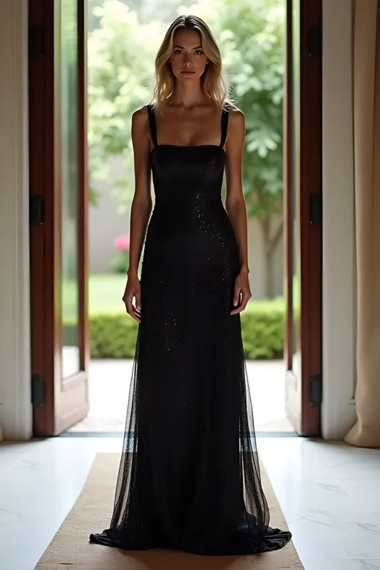 Sparkly Black A Line Spaghetti Straps Long Prom Dress With Sequins sold by Zapaka