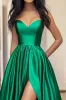 Green Satin Sweetheart A-Line Long Prom Dress with Slit sold by Zapaka