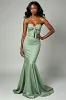 Dusty Sage Matte Satin Mermaid Strapless Long Prom Dress sold by Zapaka