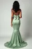 Dusty Sage Matte Satin Mermaid Strapless Long Prom Dress sold by Zapaka