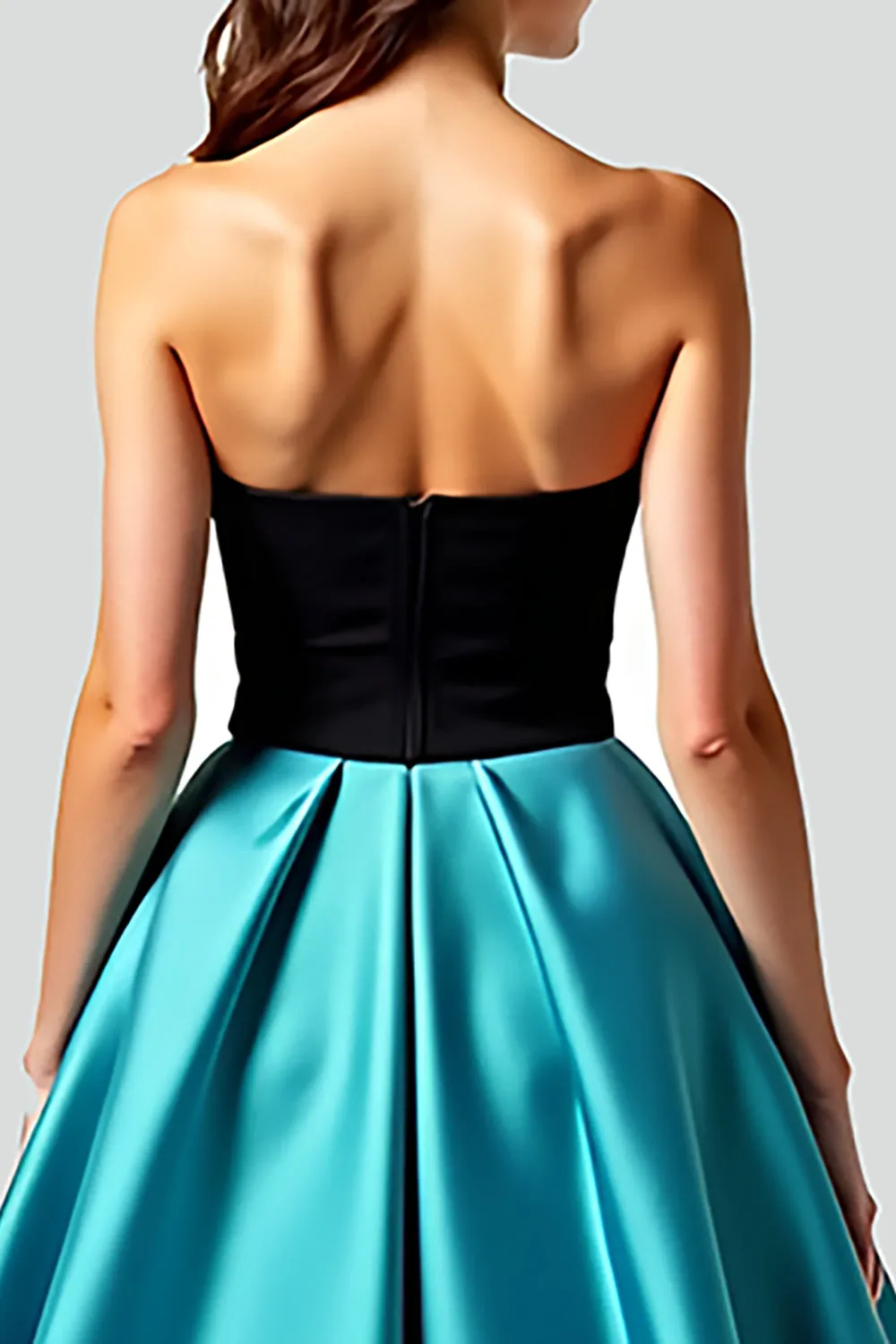Black Peacock Blue A-Line Strapless Satin Long Prom Dress with Hollow Out sold by Zapaka product image thumbnail 5