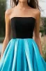 Black Blue Satin A Line Strapless Pleated Long Prom Dress sold by Zapaka