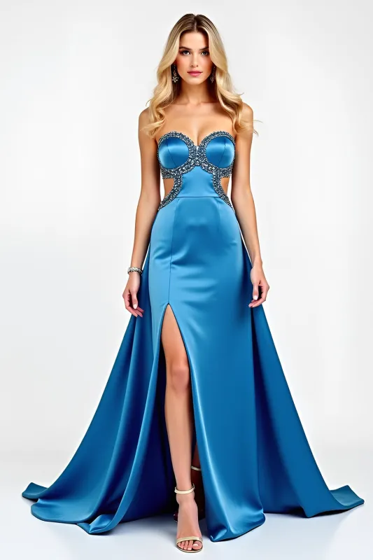 Blue Mermaid Sweetheart Cut Out Sequined Prom Dress sold by Zapaka