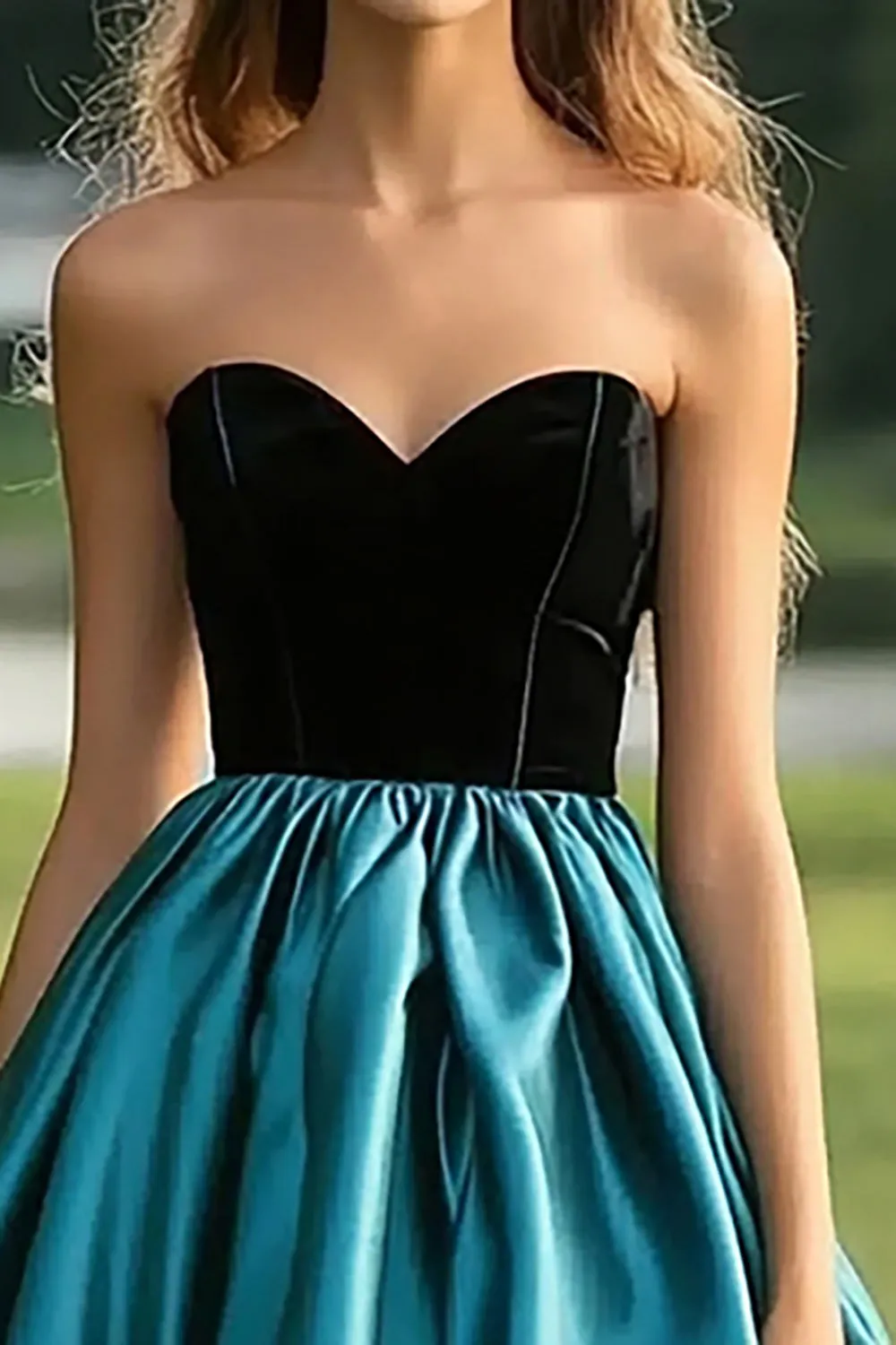 Black Peacock Blue Ball Gown Strapless Satin Pleating Long Prom Dress sold by Zapaka product image thumbnail 2