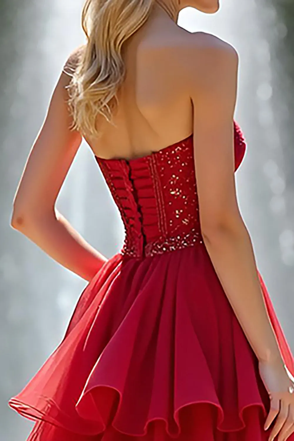 A Line Ruffled Red Organza Sweetheart Long Prom Dress sold by Zapaka product image thumbnail 3