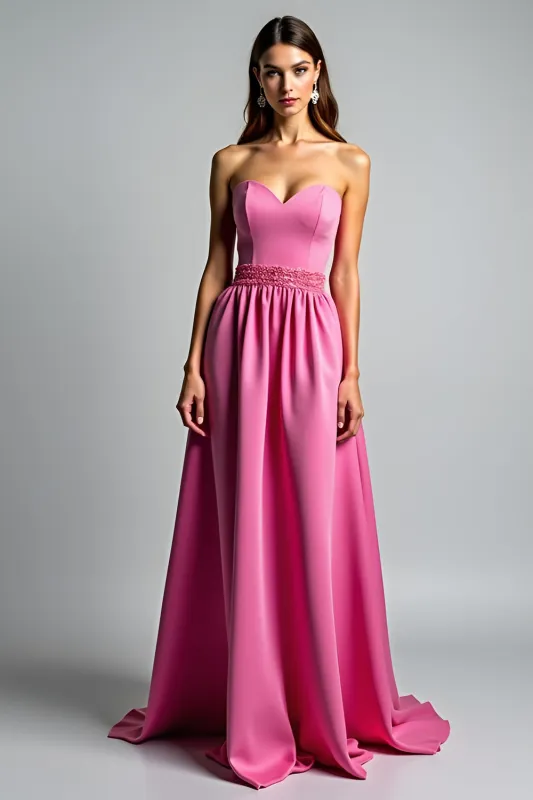 Fuchsia A Line Strapless Ruched Prom Dress sold by Zapaka