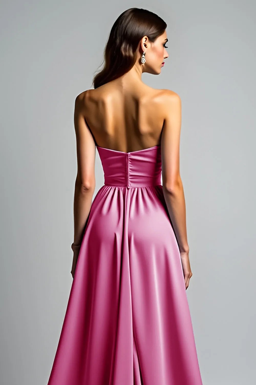 Fuchsia A Line Strapless Ruched Prom Dress sold by Zapaka product image thumbnail 5