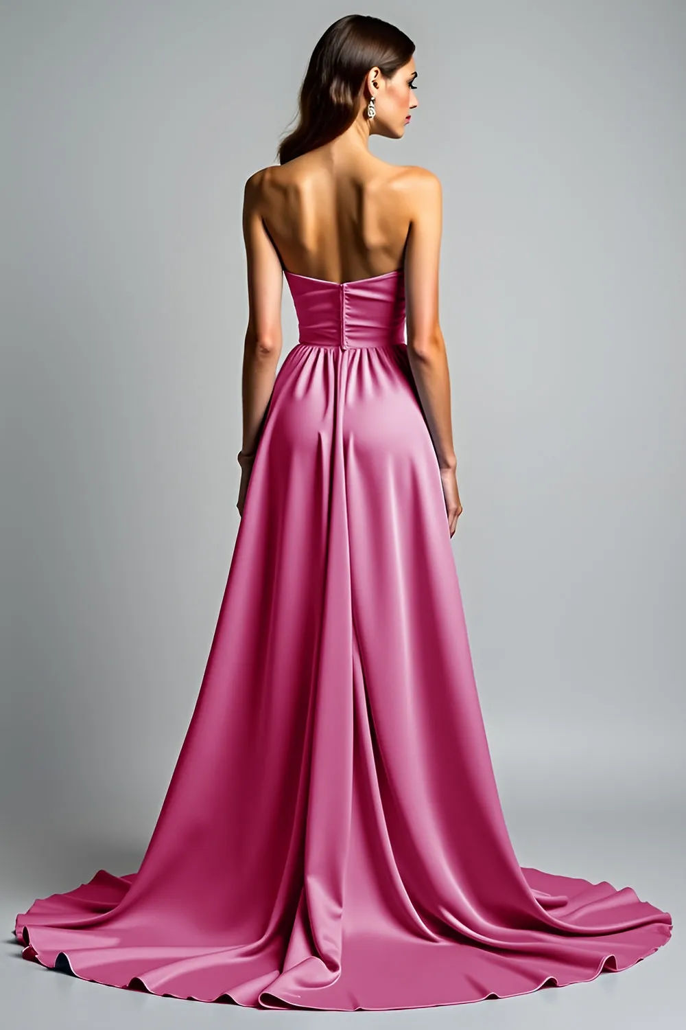 Fuchsia A Line Strapless Ruched Prom Dress sold by Zapaka product image thumbnail 2