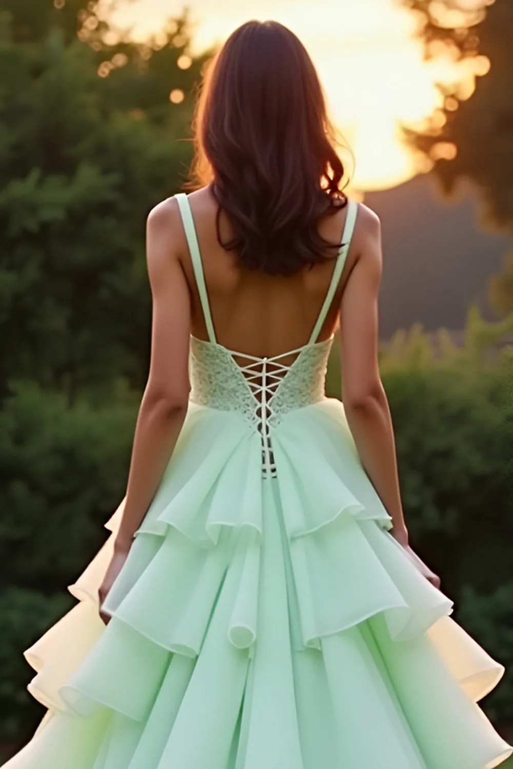 Green A Line Sweetheart Tiered Ruffled Prom Dress sold by Zapaka product image thumbnail 2