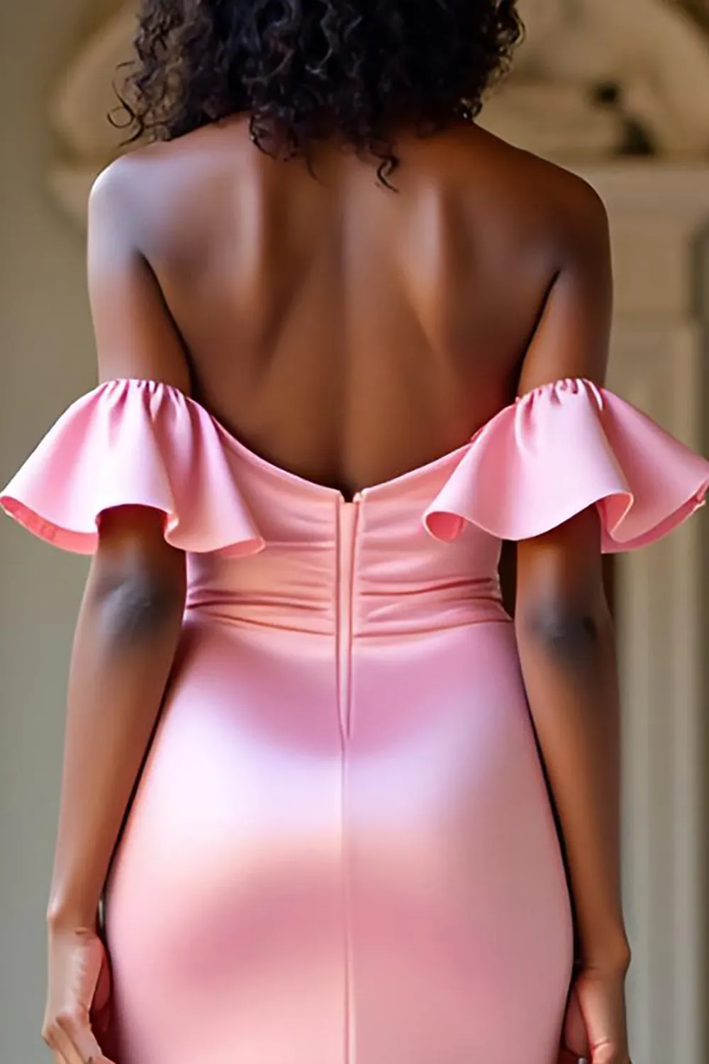 Elegant Off The Shoulder Pink Satin Long Prom Dress with Slit sold by Zapaka product image thumbnail 4