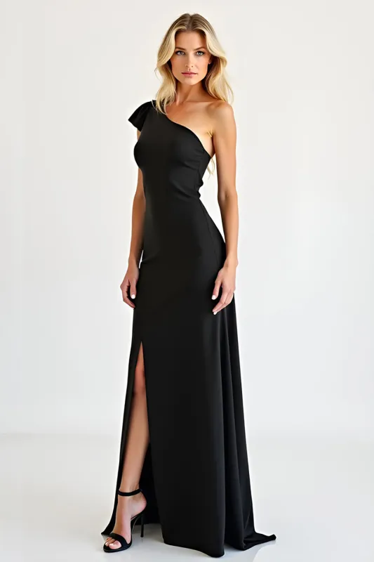 Sheath Elegant Black Chiffon Long Prom Dress with Slit sold by Zapaka