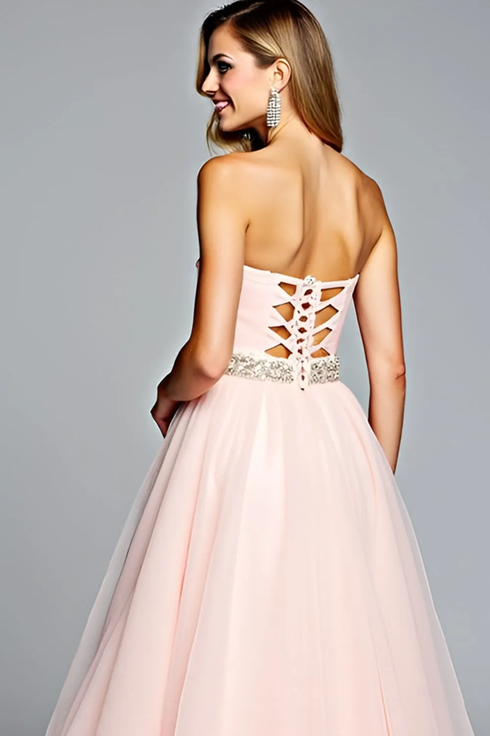 Light Pink Strapless A Line Tulle Prom Dress with Beading sold by Zapaka product image thumbnail 4