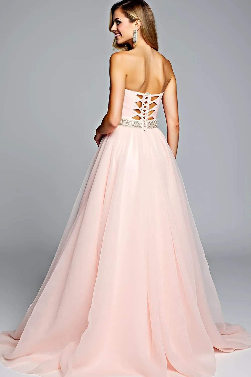 Light Pink Strapless A Line Tulle Prom Dress with Beading sold by Zapaka product image thumbnail 5
