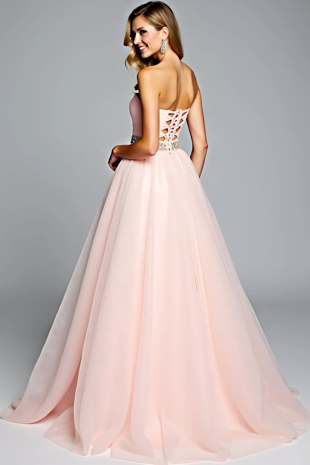 Light Pink Strapless A Line Tulle Prom Dress with Beading sold by Zapaka product image thumbnail 2