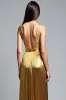 Golden A Line Deep V-Neck Backless Ruched Prom Dress sold by Zapaka