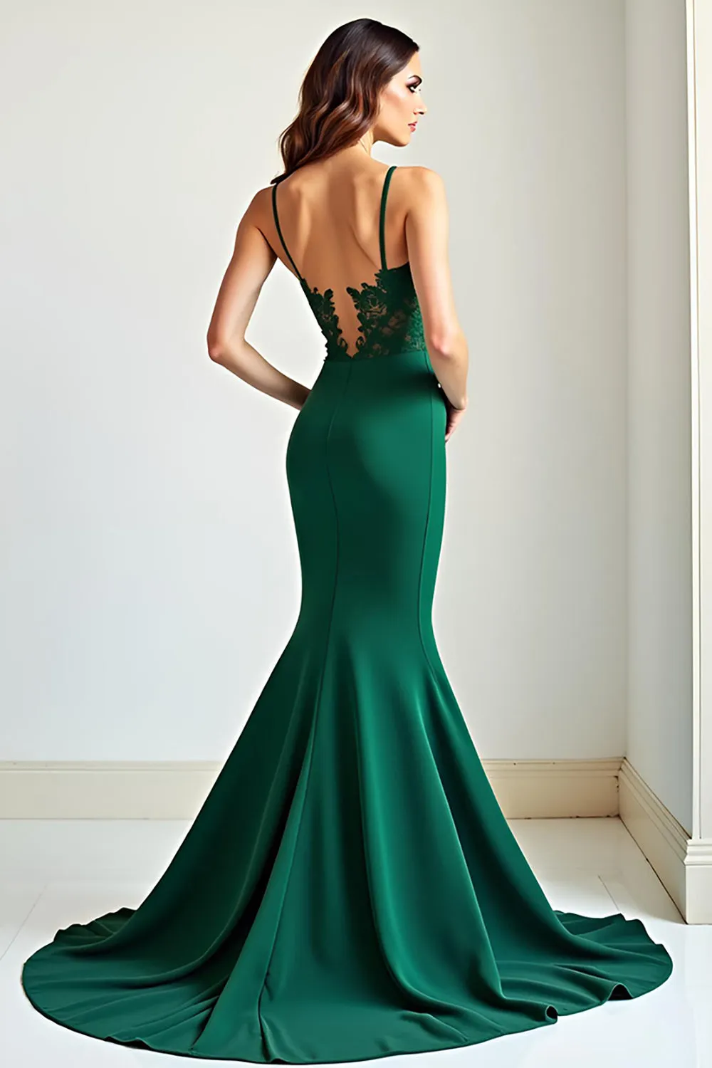 Dark Green Mermaid Lace Applique Prom Dress with Slit sold by Zapaka product image thumbnail 2