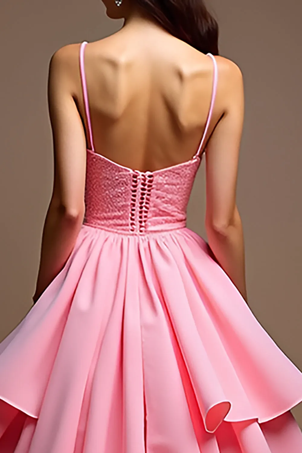 Sparkly Pink A Line Spaghetti Straps Sequined Corset Long Prom Dress With Ruffles sold by Zapaka product image thumbnail 2
