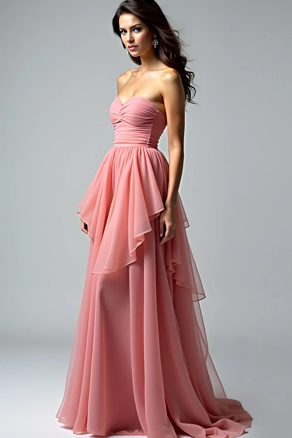 Dusty Rose Sweetheart Ruffled Prom Dress sold by Zapaka