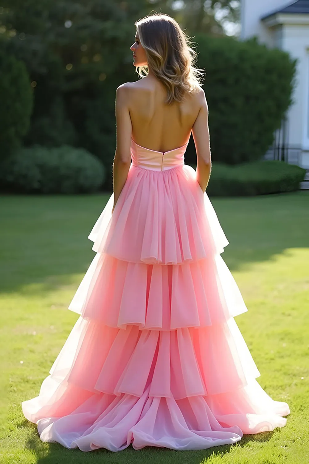 Pink A-Line Strapless Ruffles Tulle Ball Gown sold by Zapaka product image thumbnail 2