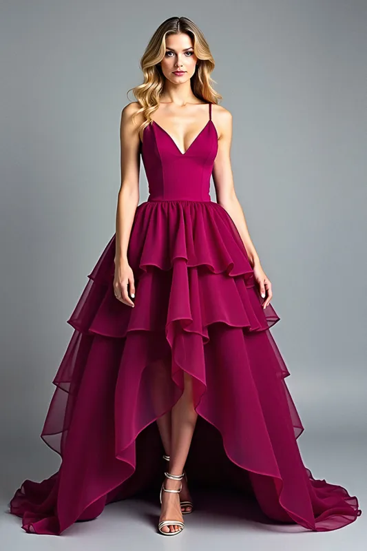 Burgundy Spaghetti Straps A Line Long Formal Dress sold by Zapaka