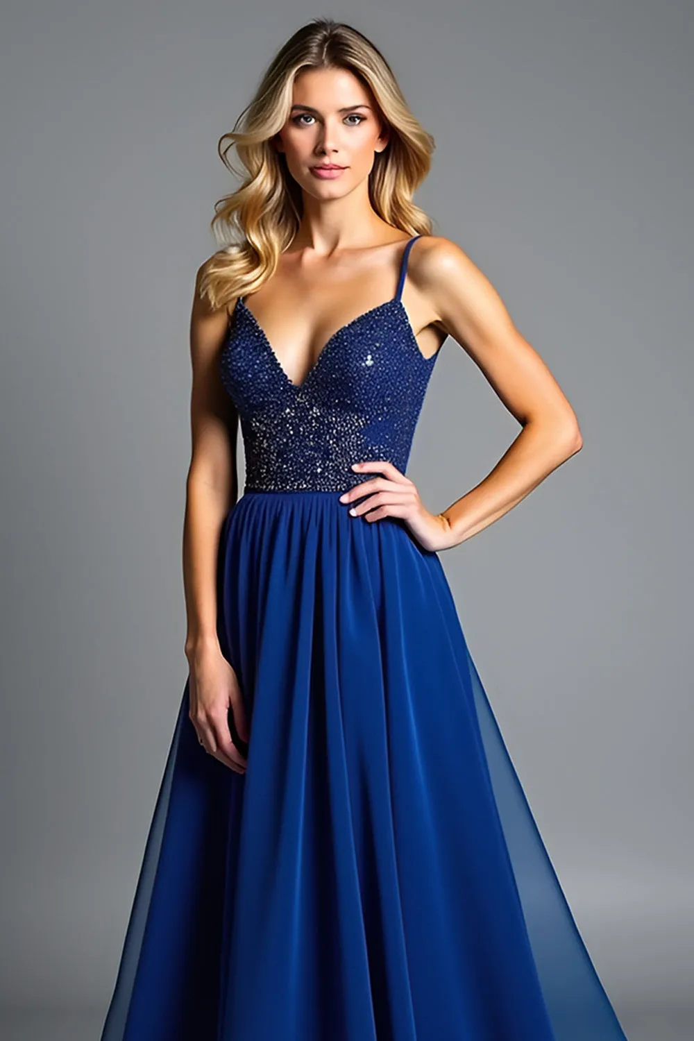 Sparkly Royal Blue Tulle Spaghetti Straps A Line Formal Dress with Beading sold by Zapaka product image thumbnail 3