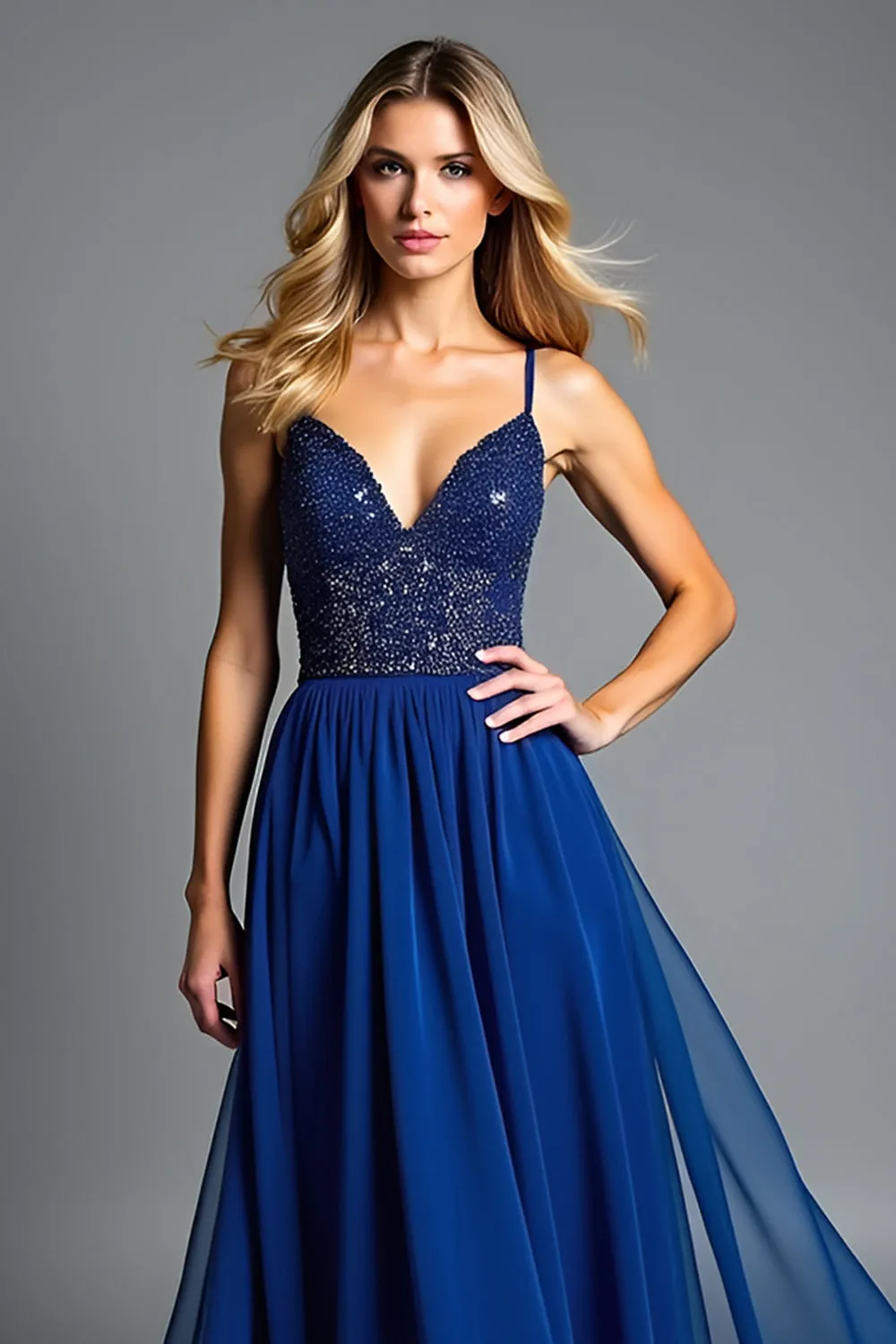 Sparkly Royal Blue Tulle Spaghetti Straps A Line Formal Dress with Beading sold by Zapaka product image thumbnail 4