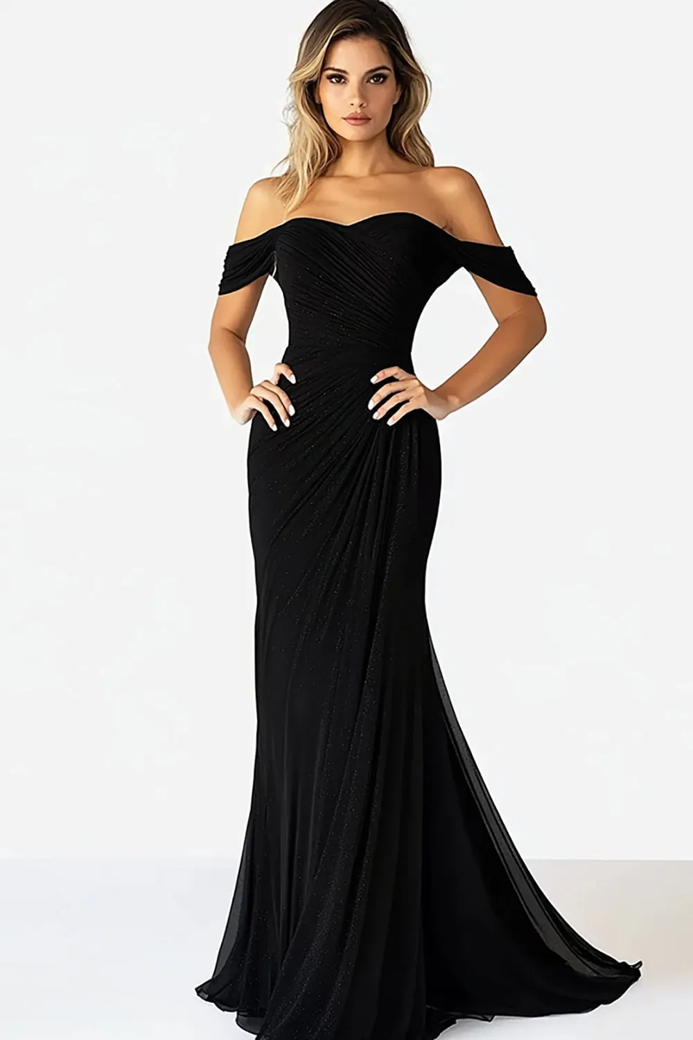 Simple Sheath Long Black Off The Shoulder Formal Dress sold by Zapaka