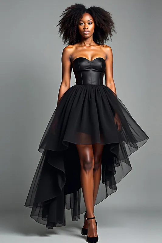 Black A Line Sweetheart High-Low Formal Dress sold by Zapaka