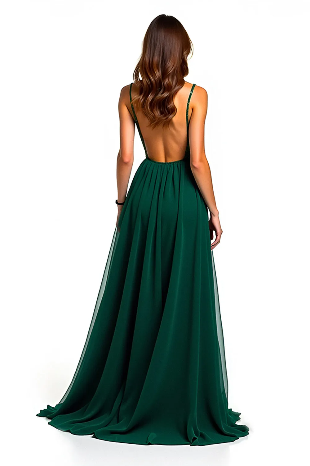 Dark Green Spaghetti Straps A Line Long Wedding Guest Dress with Slit sold by Zapaka product image thumbnail 2