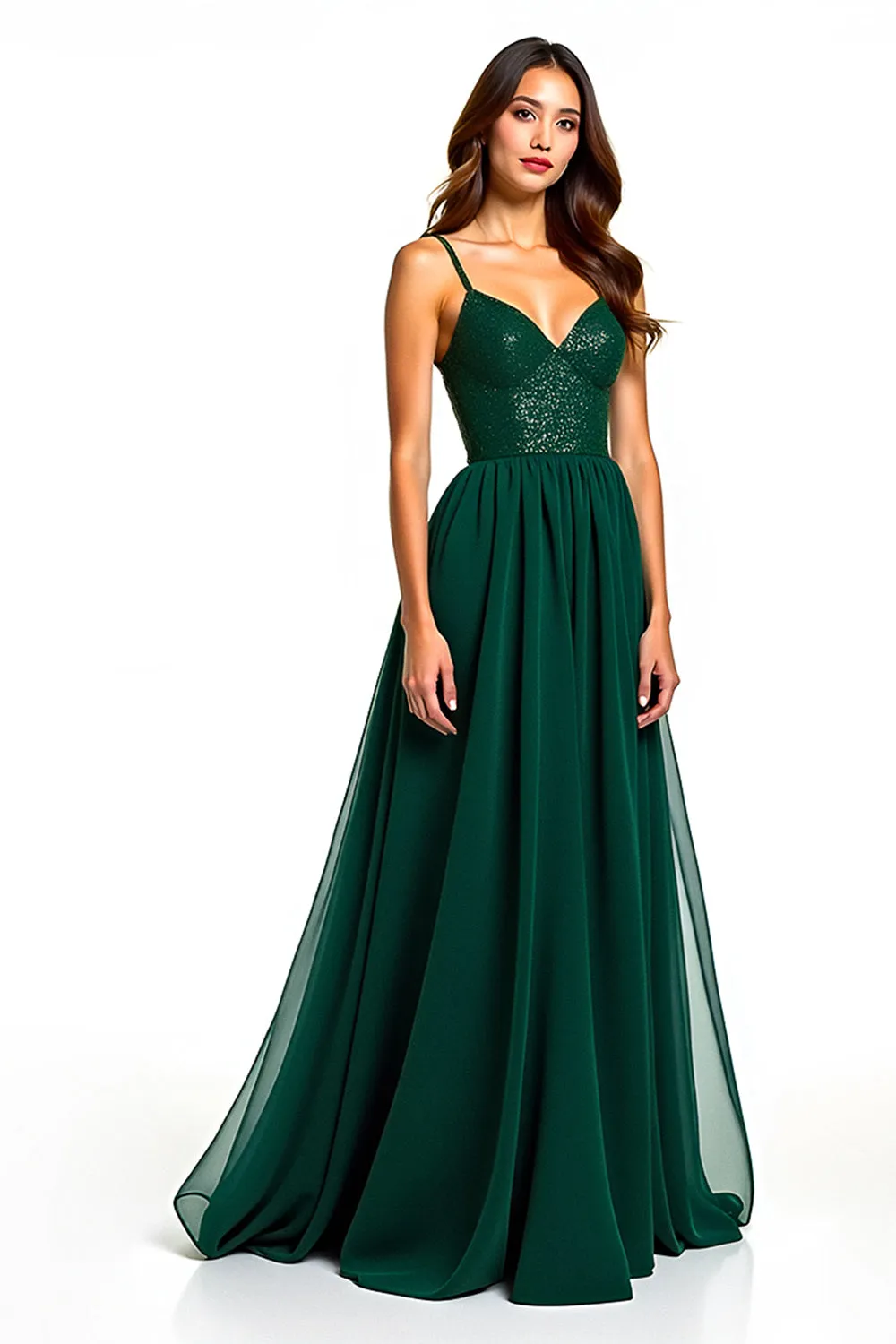 Dark Green Spaghetti Straps A Line Long Wedding Guest Dress with Slit sold by Zapaka product image thumbnail 3
