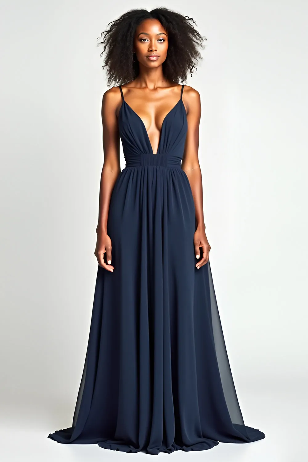 A Line Navy Spaghetti Straps Long Wedding Guest Dress sold by Zapaka