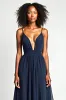 A Line Navy Spaghetti Straps Long Wedding Guest Dress sold by Zapaka